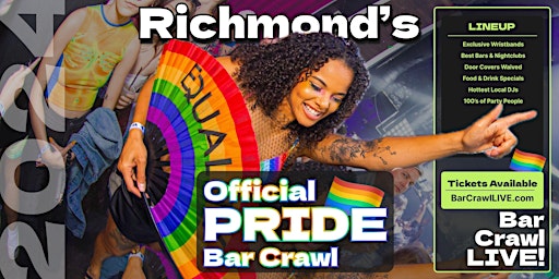 Image principale de 2024 Official Pride Bar Crawl Richmond LGBTQ+ Bar Event Bar Crawl LIVE