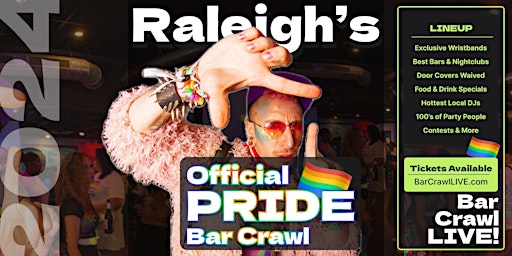 Hauptbild für 2024 Official Pride Bar Crawl Raleigh LGBTQ+ Bar Event Bar Crawl LIVE