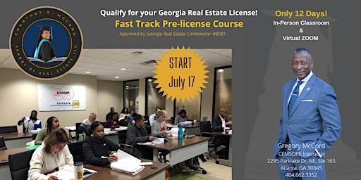 Primaire afbeelding van REAL ESTATE PRE-LICENSE "FAST TRACK" ONLY 12 DAYS, LIVE IN-PERSON & ZOOM