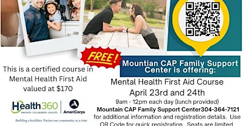 Imagen principal de Mountain CAP Family Support Center - MHFA Training  April 23 & 24th
