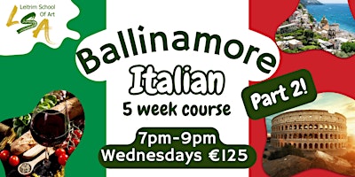 Image principale de (B) Italian Beginners Part 2, 5 Wed Eve's, 7-9pm Apr  17, 24, May 1, 8, 15