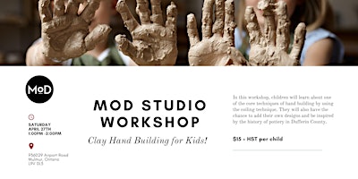 Primaire afbeelding van MoD Studio Workshop: Clay Hand Building for Kids (Ages 7-12)