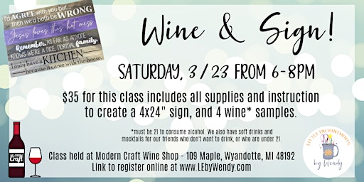 Wine & Sign - Saturday, March 23 from 6-8pm primary image
