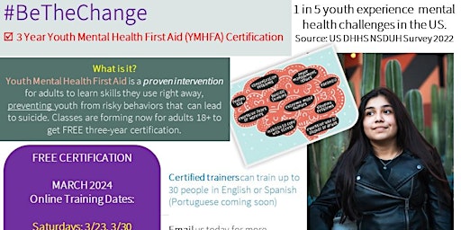 Imagen principal de SAT 3/30/24 - Youth Mental Health First Aid Certification Online IN TEAMS