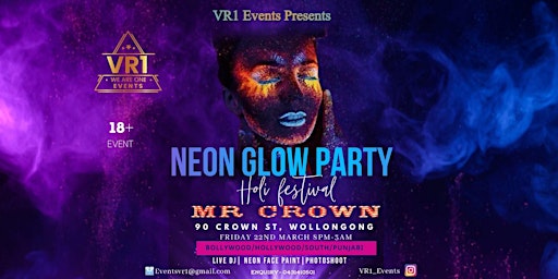 Bollywood Neon Party at Mr Crown, Wollongong @Holi 2024 primary image