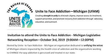 Unite to Face Addiction - Michigan Legislative Networking Reception Oct 3rd primary image
