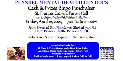 Immagine principale di Cash & Prizes Bingo fundraiser. Door prizes, raffle baskets, 50/50 and more 