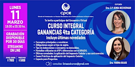 Imagen principal de CURSO INTEGRAL GANANCIAS 4°CATEGORIA
