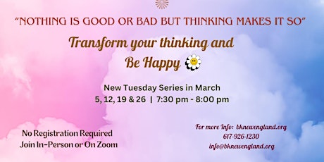 Transform your thinking and Be Happy primary image