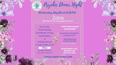 Primaire afbeelding van Psychic Dinner Night At ZONA in Massapequa Park, NY