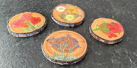Live Edge Wood Coasters Resin &  Pressed Flowers Paint Sip Art Class