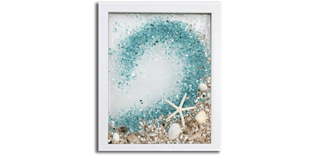Crushed Glass & Shells Beach Ocean Wave in Frame Paint Sip Art Class