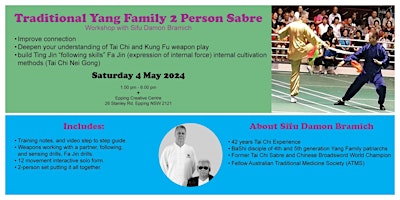 Immagine principale di Traditional Yang Family 2 Person Sabre: Workshop with Sifu Damon Bramich 