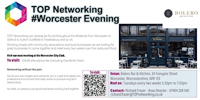 Imagen principal de TOP Networking #Worcester Evening (With Bolero Bar and Kitchen)