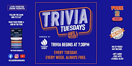 Trivia Night | Dave & Buster's - Greenwood IN - TUE 730p  @LeaderboardGames primary image