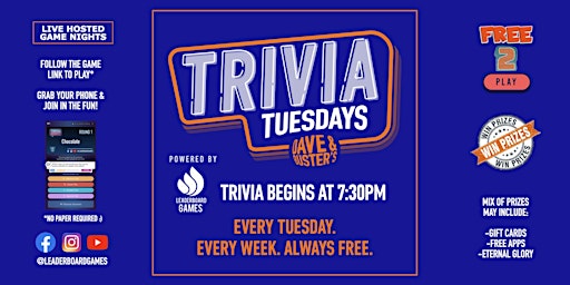 Imagem principal de Trivia Night | Dave & Buster's Indianapolis IN - TUE 730p @LeaderboardGames