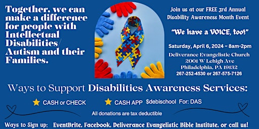 Primaire afbeelding van FREE 3rd Annual Disability Awareness Month Event - "WE HAVE A VOICE, TOO!"