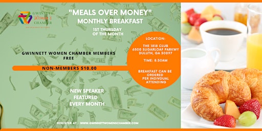 Imagem principal de Meals Over Money Breakfast - COST:  GWC MEMBERS FREE -  $10.00 NON-MEMBERS
