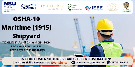 Primaire afbeelding van April 24 and 25- Virtual - Free OSHA-10 Maritime (1915) Shipyard