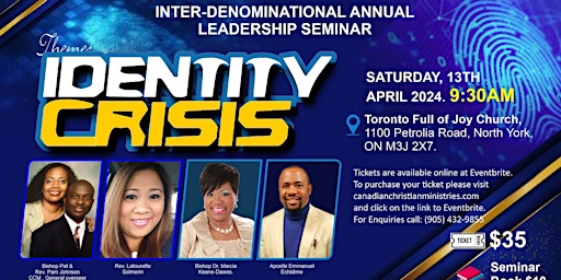 Primaire afbeelding van INTER-DENOMINATIONAL LEADERSHIP SEMINAR - Identity Crisis