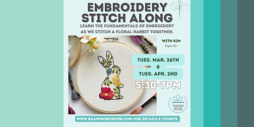 Embroidery Stitch along for beginners! Tue. Mar. 26 + April 2nd. primary image