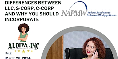 Imagem principal do evento NAPMW Fresno What are LL's, S-Corps and C Corporations?