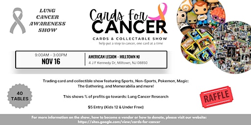 Imagem principal do evento Cards For Cancer Cards & Collectable Show!