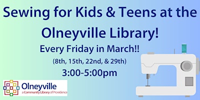 Imagen principal de Sewing for Kids & Teens at Olneyville Library!