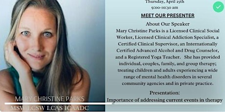 Coffee and Connecting Featured Speaker Mary Christine Parks MSW, LCSW, LCAS