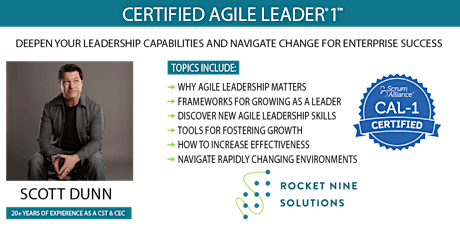 Scott Dunn|Online|Certified Agile Leader®|CAL-1™ | Apr 17th-18th primary image