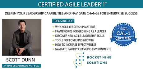 Imagem principal de Scott Dunn|Online|Certified Agile Leader®|CAL-1™ |May 2nd - May 3rd
