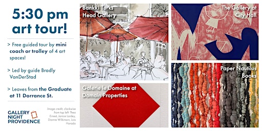 Primaire afbeelding van 5:30 pm Trolley or Mini Coach Art Tour! with Gallery Night Providence