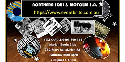 Imagem principal do evento Northern Soul & Motown SA Marion Bowls Club Saturday 20th April 2024