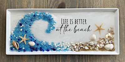 Image principale de Beach Scene Crushed Glass Ocean Wave Charcuterie Tray Paint Sip Art Class