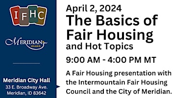 Primaire afbeelding van Fair Housing Basics and Hot Topics - Meridian Idaho