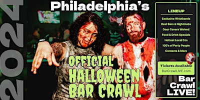 Imagem principal do evento 2024 Official Halloween Bar Crawl Philadelphia Bar Crawl LIVE 3 Dates