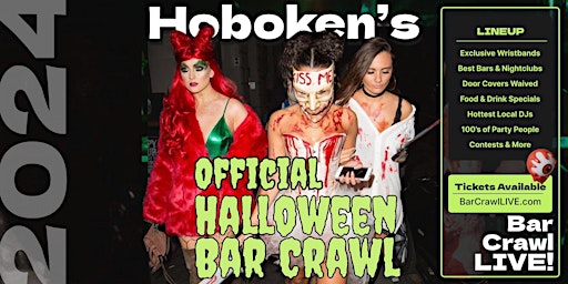 Imagem principal do evento 2024 Official Halloween Bar Crawl Hoboken Bar Crawl LIVE 3 Dates
