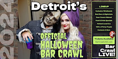 Imagem principal do evento 2024 Official Halloween Bar Crawl Detroit Bar Crawl LIVE 3 Dates