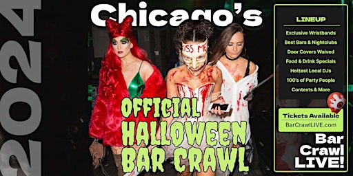 Imagem principal do evento 2024 Official Halloween Bar Crawl Chicago Bar Crawl LIVE 3 Dates