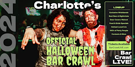 Imagem principal do evento 2024 Official Halloween Bar Crawl Charlotte Bar Crawl LIVE 3 Dates
