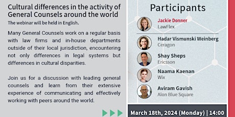 Cultural Differences between General Counsels | 18/3/2024 | 2PM primary image
