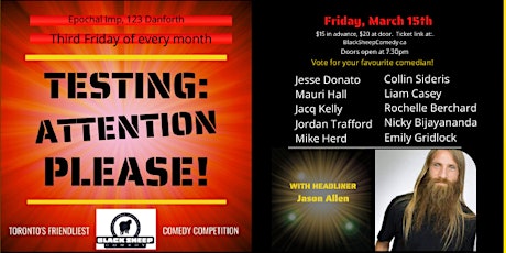 Imagen principal de TESTING: ATTENTION PLEASE! Toronto's Friendliest Comedy Competition