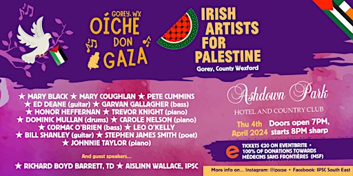 Hauptbild für Oíche don Gaza: Palestine Fundraiser Concert in Gorey, Wexford by IPSC x IRISH ARTISTS FOR PALESTINE