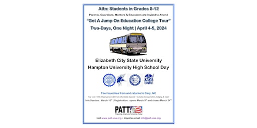Primaire afbeelding van Get A Jump On Education College Tour - April 4-5, 2024