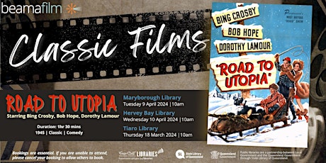 Imagem principal do evento Classic Film - Road to Utopia - Tiaro Library