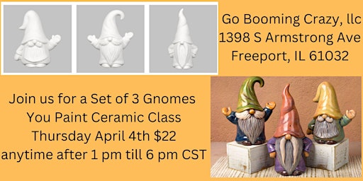 Imagem principal do evento Set of 3 Gnomes Ceramic Painting Class