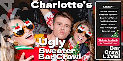 Imagem principal de The Official Ugly Sweater Bar Crawl Charlotte by Bar Crawl LIVE 2024