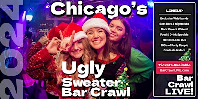 Imagem principal do evento The Official Ugly Sweater Bar Crawl Chicago by Bar Crawl LIVE 2024