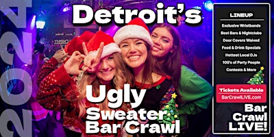 Imagem principal do evento The Official Ugly Sweater Bar Crawl Detroit by Bar Crawl LIVE 2024