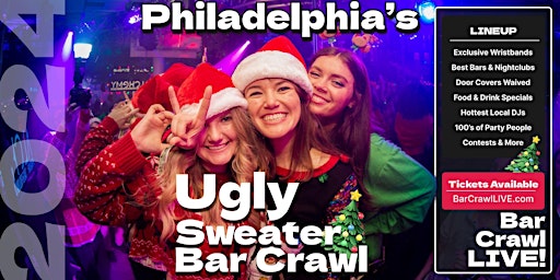 Imagem principal do evento The Official Ugly Sweater Bar Crawl Philadelphia by Bar Crawl LIVE 2024